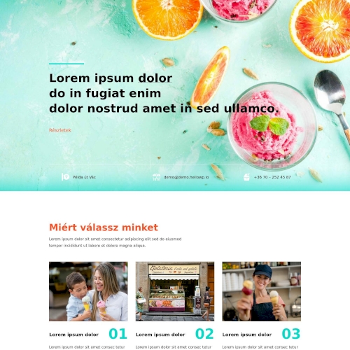 Jégkrémes – Weboldal terv Divi-hez